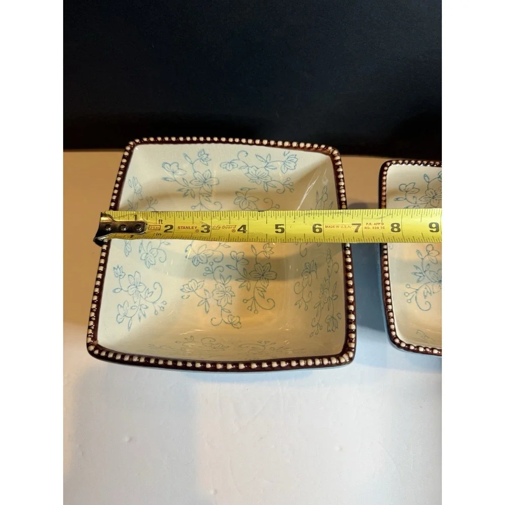 Temp-tations by Tara Floral Lace Blue Square Nesting Bowls Set 1 & 1.5 Qt